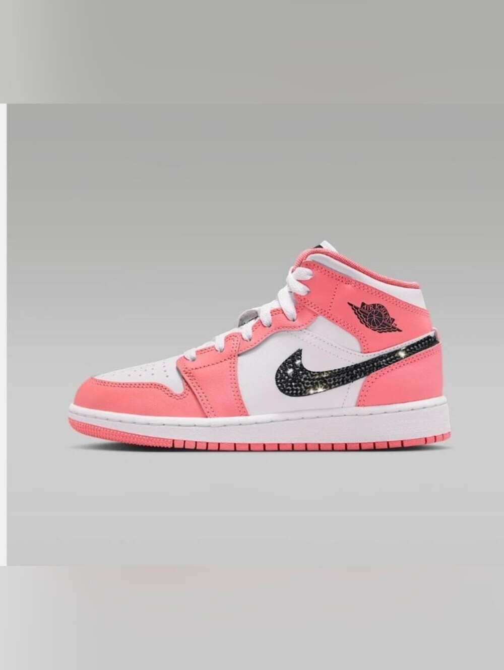 Bling Jordan 1 Mid Girls Sneakers Shoes Customized With Black Swarovski Crystals